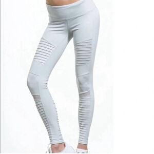 Alo light gray Moto leggings Size S Mesh detail Yoga Activewear Athleisure
